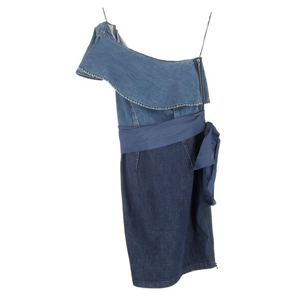 Lanvin One Shoulder Mini Dress in Blue Denim